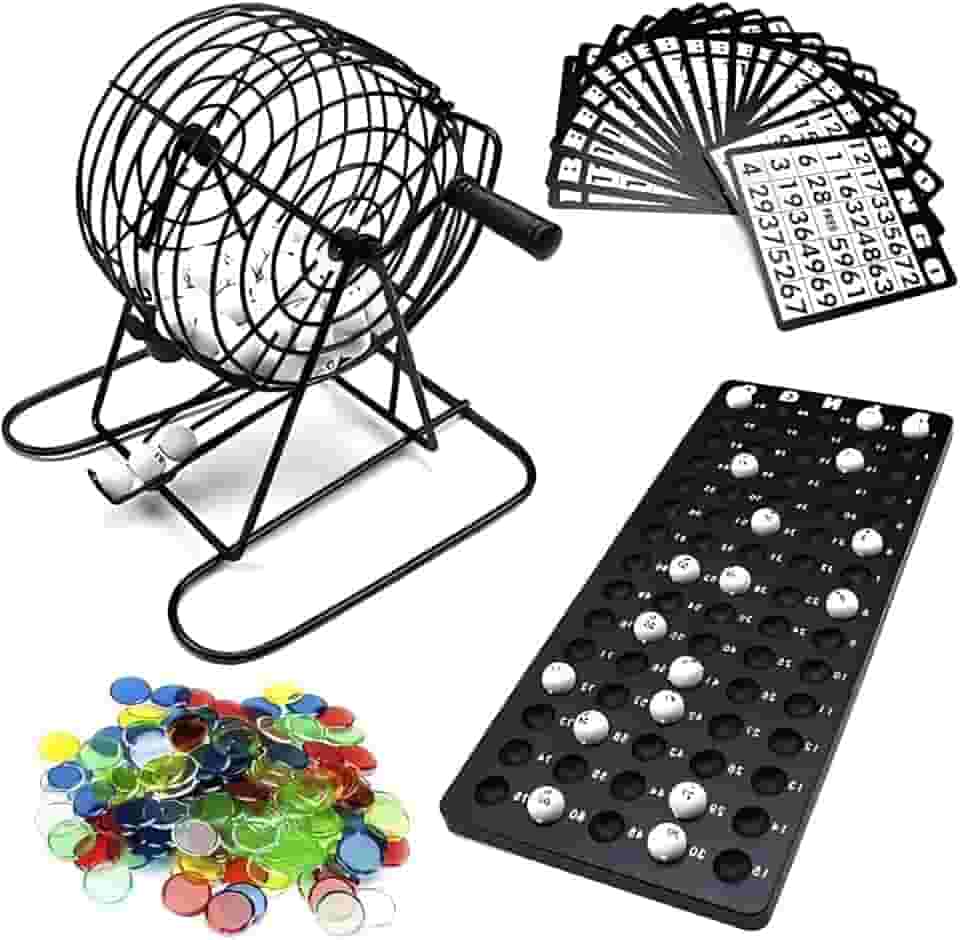 Genérico Jogo de Bingo Loto, Globo de Metal, Tabuleiro Semi Profissional para 18 Jogadores, Idade Mínima 60 Anos