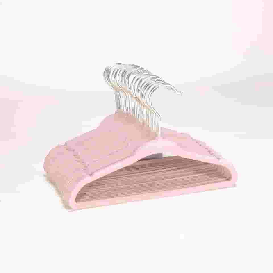 Kit 50 Cabides de Veludo Infantil Slim Ultrafino (Rosa)