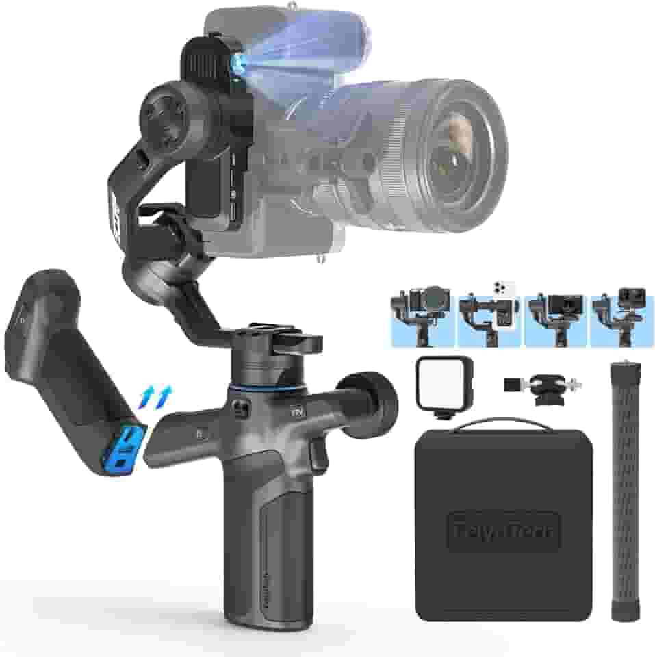 FeiyuTech SCORP Mini 3 Pro [Kit] Gimbal para câmera – Rastreamento AI 4.0, alça removível [bolsa + luz de preenchimento + haste de extensão] Carga útil de 2 kg – Estabilizador cardan para câmera sem