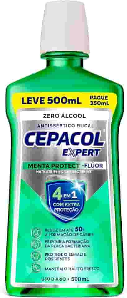 Cepacol - Enxaguante Bucal Expert Menta Protect - Sem Álcool, Com Flúor, Refrescante e Anticáries - 500ml