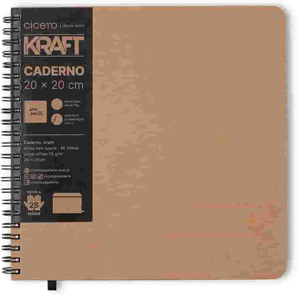 Caderno Grande sem Pauta, Cicero, Wire O Kraft, 2568, Bege, 20x20