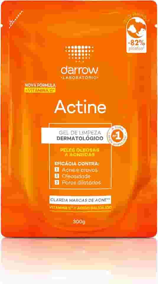 Darrow Actine Gel de Limpeza Dermatológico Facial com Ácido Salicílico, Vitamina C e Lactato de Mentila, Redução de 86% da Acne e -90% Oleosidade Imediatamente, 300g refil