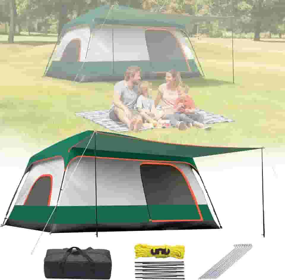 Barraca Camping Família Acampamento para 6-8 Pessoas com Varanda, Tenda Familiar Impermeável com Proteção Solar e Fácil de Transportar, Inclui Bolsa de Armazenamento.