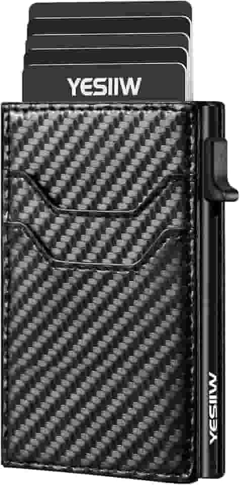 Carteira masculina fina com proteção RFID, porta-cartões, minimalistas com janela de identidade, presentes para homens marido e pai