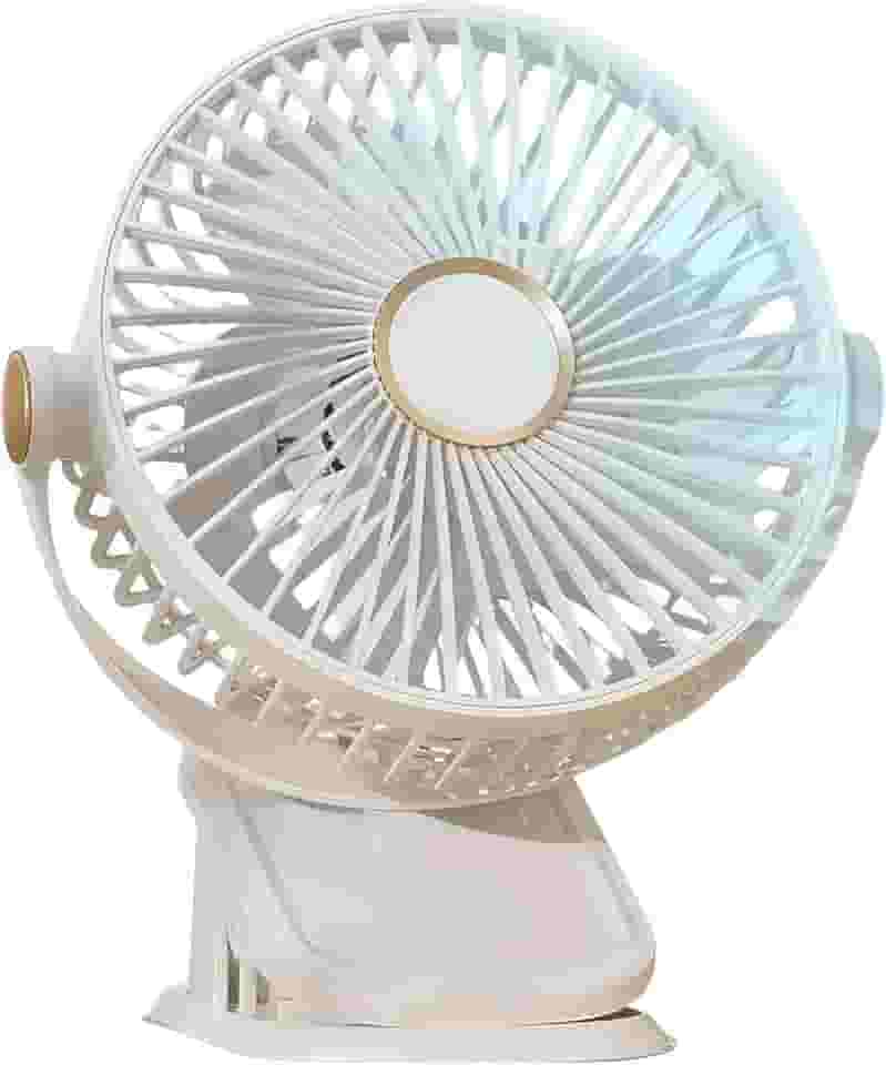 Ventilador de Mesa Portátil USB 3 em 1 Recarregável com LED, 5 Velocidades, 360° e Silencioso Para Escritório, Home Office, Quarto e Viagens (Branco)