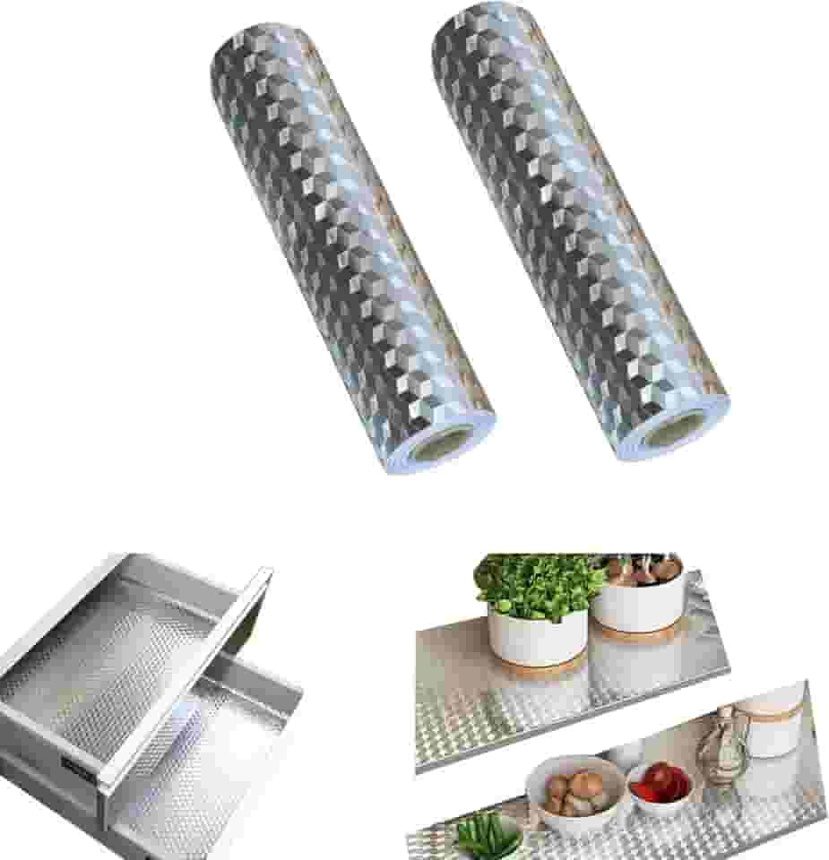 Rolo 2 Papel Alumínio Rolo Cozinha, Forro Para Gavetas E Armários Antiderrapante, 40cm X 3m, Adesivo De Prateleira De Armários De Papel De Parede De Folha De Vara