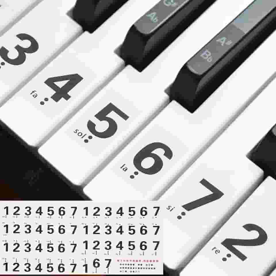 Generic Adesivos de teclado de piano para 54 teclas, adesivo de chave de números, guia de notas de piano removível para iniciantes que aprendem, branco