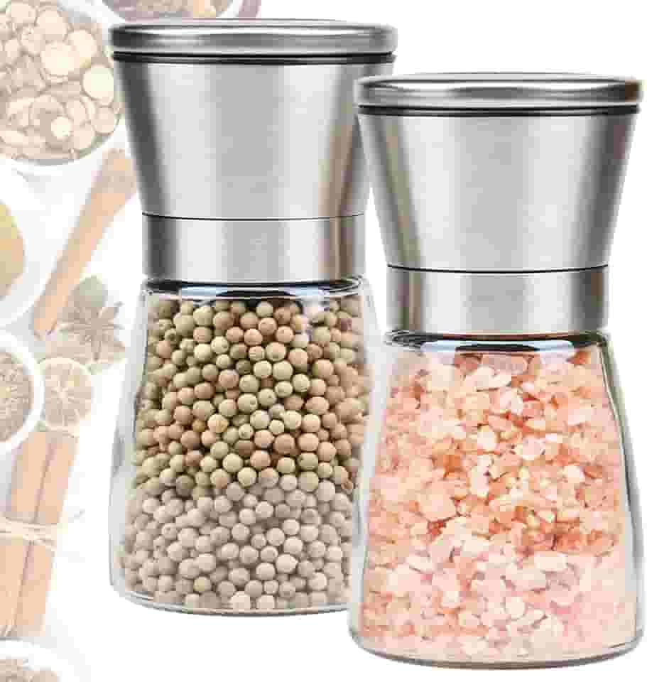 Kit 2 Moedores De Sal Grosso E Pimenta Do Reino Em Aço Inox e Vidro - Moedor Para Sal e Pimenta - ECOMLAR®