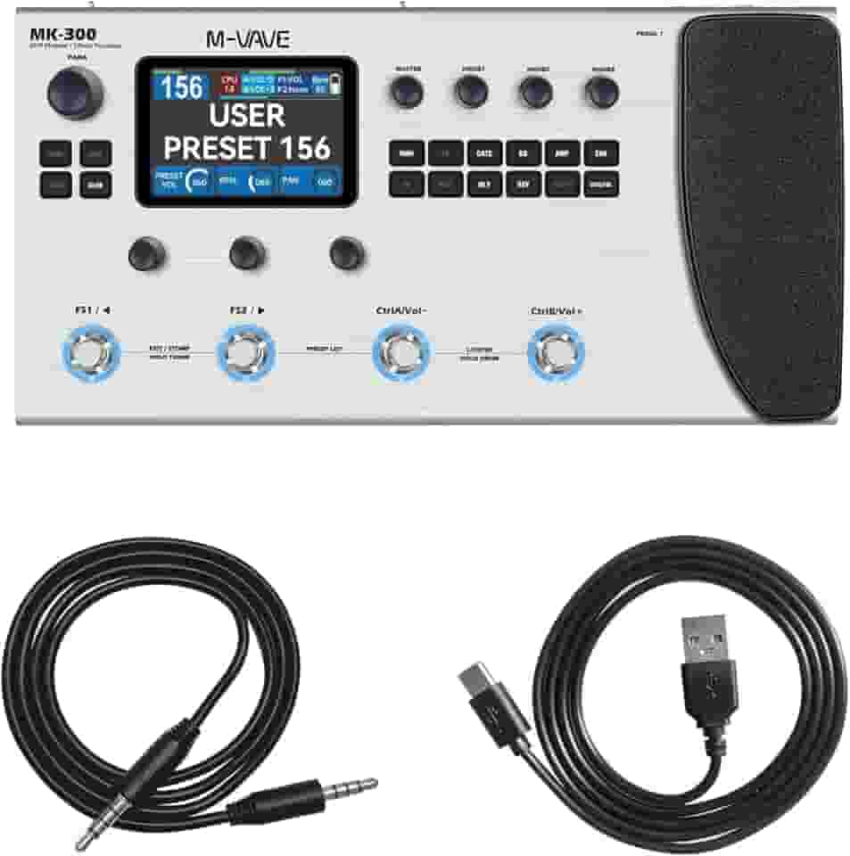 M-VAVE MK-300 Processador de Efeitos para Guitarra - Modelagem Neural 120 AMP/360 FX, Bateria 10h, Looper 300s, MIDI e Compatível com Kemper/Axe-FX (Preto)
