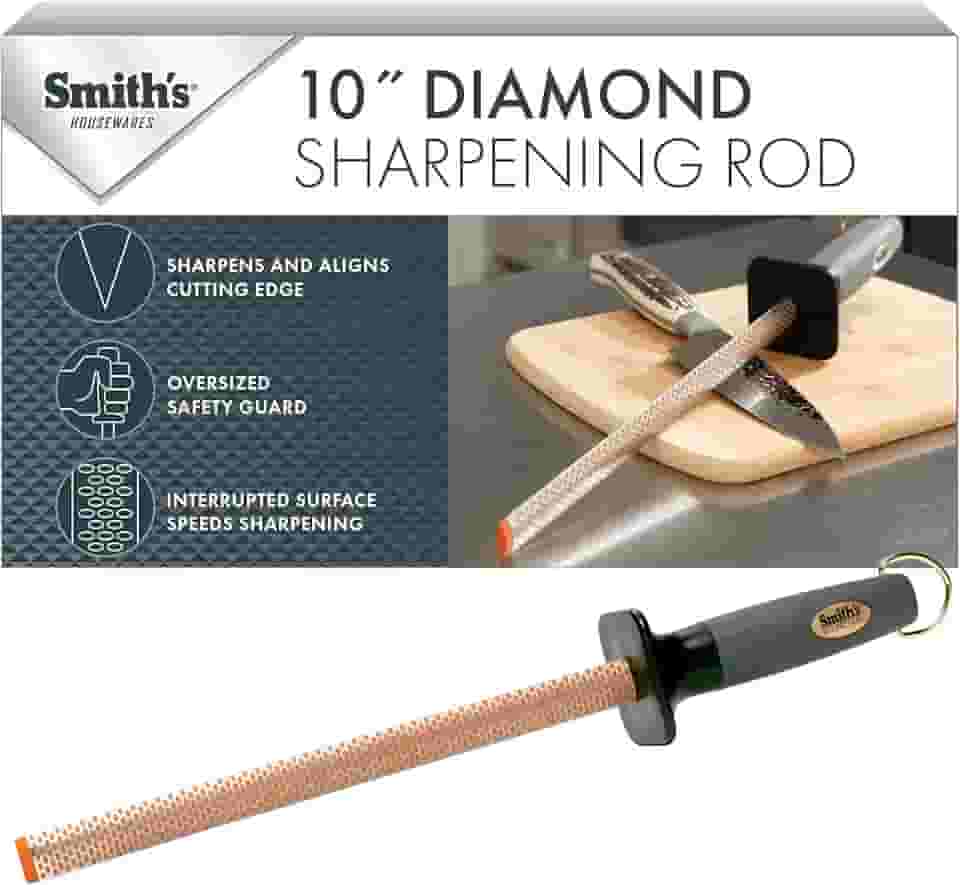 Smith's 3001 Vara de aço oval para afiar diamante de 25,4 cm – cinza – design oval – alça de borracha – ponta de afiação de plástico