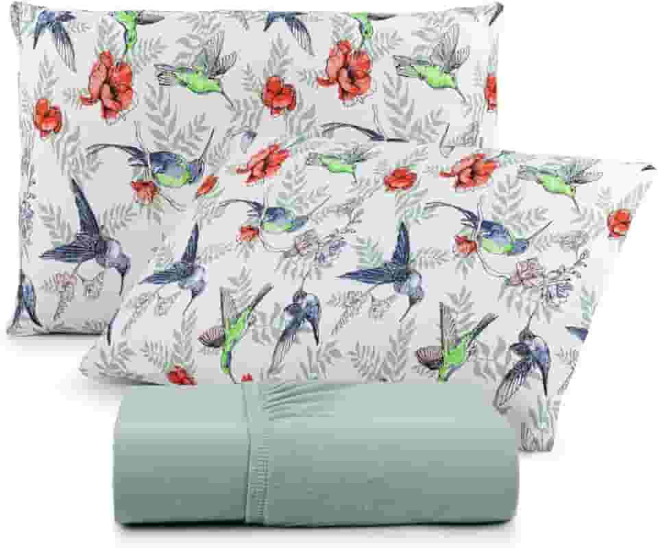 Jogo de Lençol 100% Algodão com Fronhas, Malha Penteada 130g, Antialérgico, Vários Tamanhos (Queen, Beija Flor)