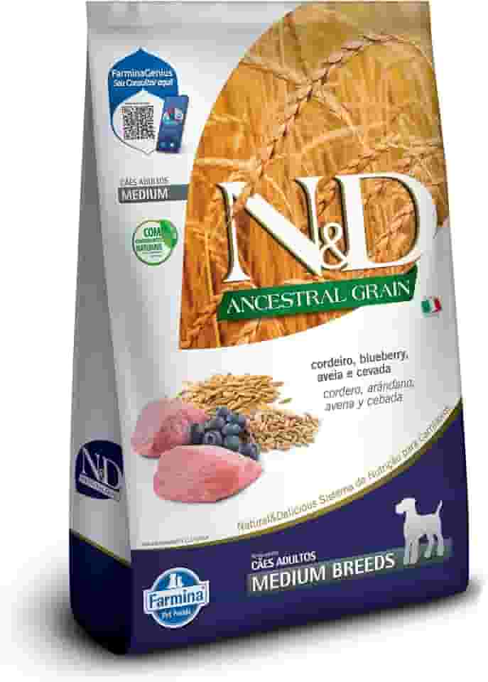 N&D Ancestral para Cães Adultos de Raças Médias Sabor Cordeiro, Blueberry, Aveia e Cevada 2,5Kg