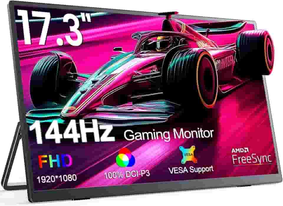 Monitor portátil UPERFECT, 17,3' 144Hz, monitor portátil para jogos FreeSync FHD 1080P HDR IPS, monitor para laptop com VESA e case USB C, tela externa para Switch PS-5 Steam-Deck