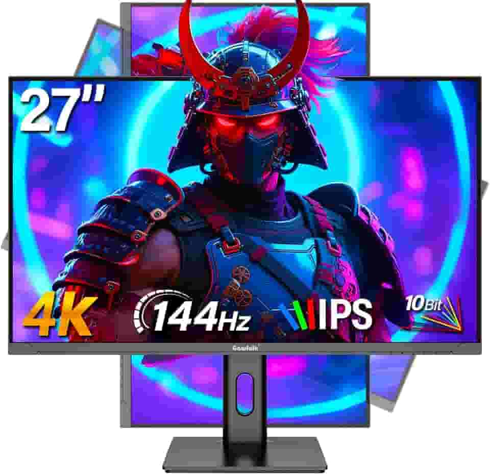 Gawfolk Monitor de jogos de 27 polegadas 4K IPS, UHD 3840 x 2160p 144Hz monitores de computador PC tela IPS para casa e escritório, HDMI, DisplayPort, compatível com montagem na parede