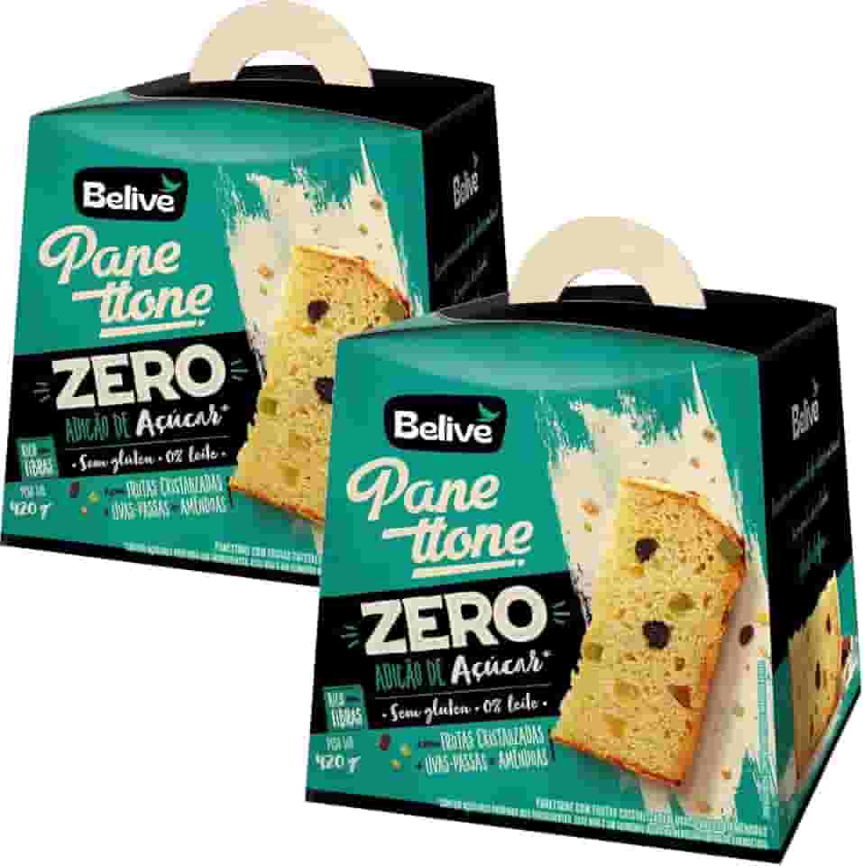 Kit 2 Panetone Belive Frutas Cristalizadas Zero Açúcar 420g