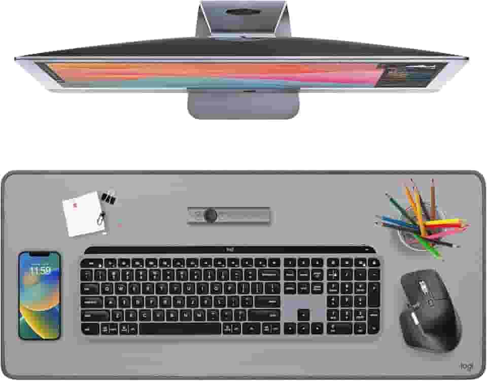 Mouse Pad Desk Mat Logitech Studio Series com Base Antiderrapante, Design Resistente a Respingos, Grande e Multifuncional - Cinza