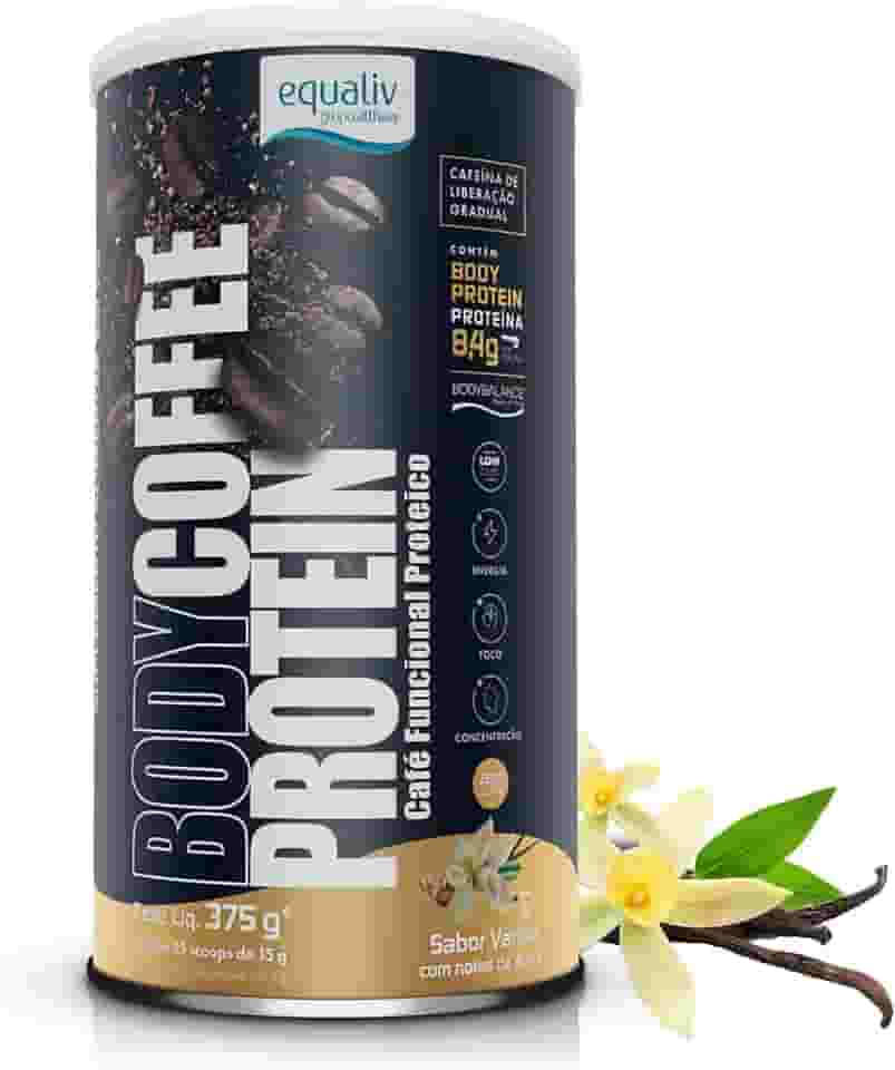 EQUALIV Body Coffee Protein - Café Funcional Proteico Sabor Baunilha com Notas de Avelã - Cafeína de Liberação Gradual - 8,4g de Proteína por Porção - Zero Glúten - Lata 375g