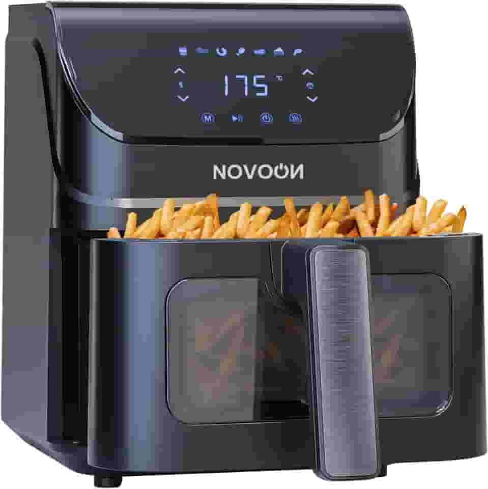 Fritadeira Elétrica Digital Novoon 4,5L 1400W 3 em 1 - Frita sem Óleo, Assa e Reaquece. Air Fryer 4,5 Litros Silenciosa Prepara Batata Frita, Frango, Carne, Peixe, Pão de Queijo e Mais 220v