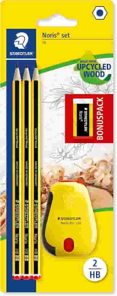 STAEDTLER 120 SBK3P2 Noris edição limitada Happy Birthday pacote com 3 lápis HB grafite Noris, borracha Noris e apontador de banheira Noris, Multicolorido