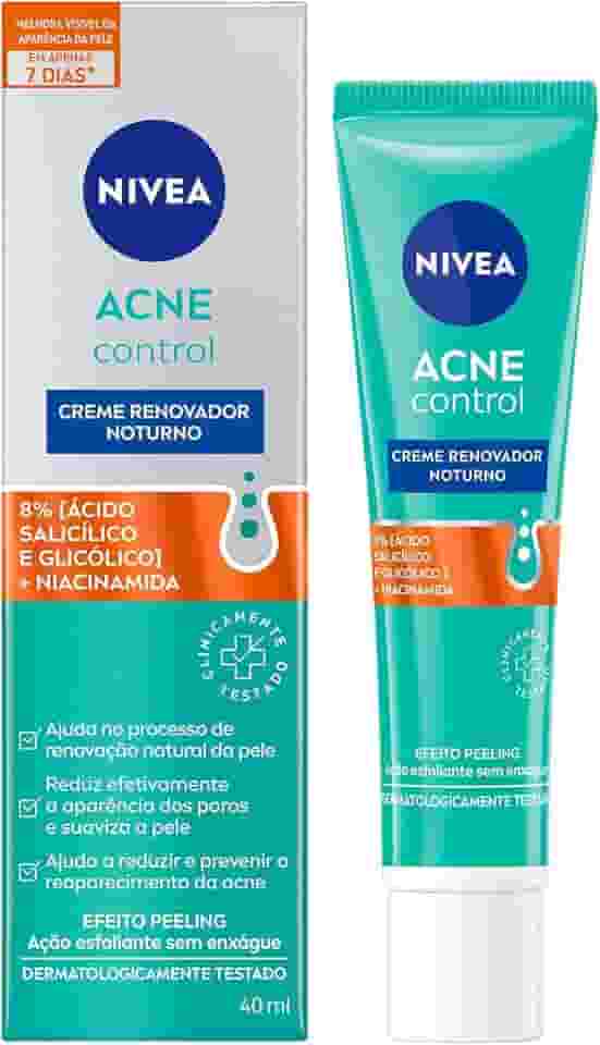 NIVEA Creme Renovador Noturno Acne Control 40ml - Efeito peeling, ajuda no processo de renovação natural da pele com ação esfoliante