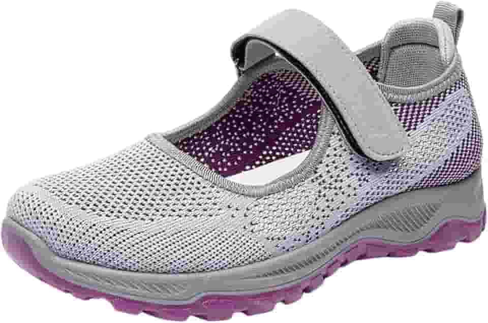Tênis feminino de malha para idosos, respirável, antiderrapante, para o, sapatilha leve, tênis de caminhada, tênis esportivo para jogging, 37 cinza