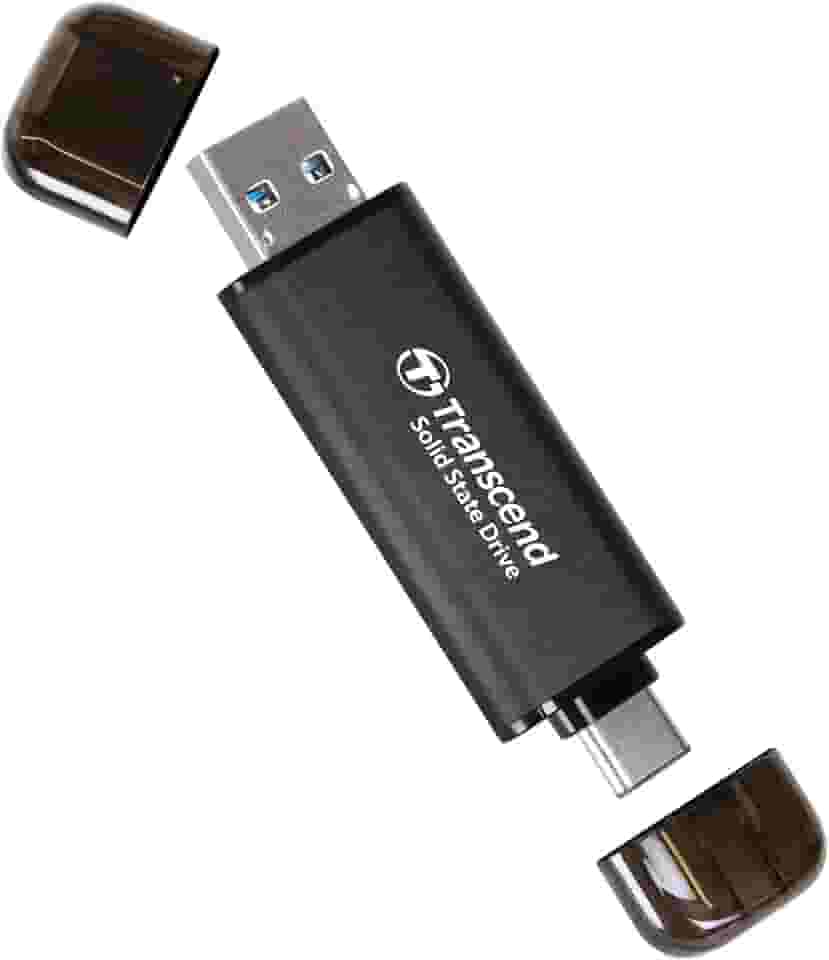 Transcend SSD externo de 256 GB, até 1.050 MB/s, pen drive USB duplo para iPhone, iPad e Mac; Windows e Android, tablet e PC, Smart TV, pen drive USB 3.2 geração 2, pen drive, 2 em 1 tipo C e cartão
