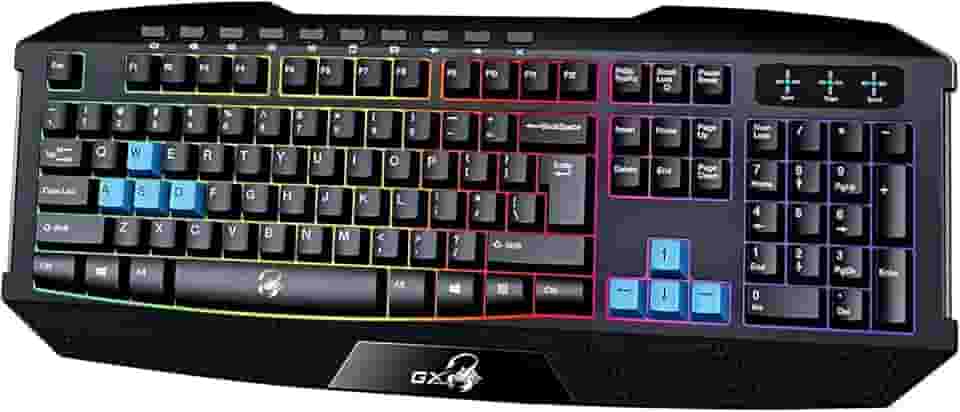 Teclado Gamer Genius Scorpion K215 (USB/Tecla côncava/Multimídia/Resistente à Respingos/Iluminação Rainbow 7 cores/Cabo 1,5m)