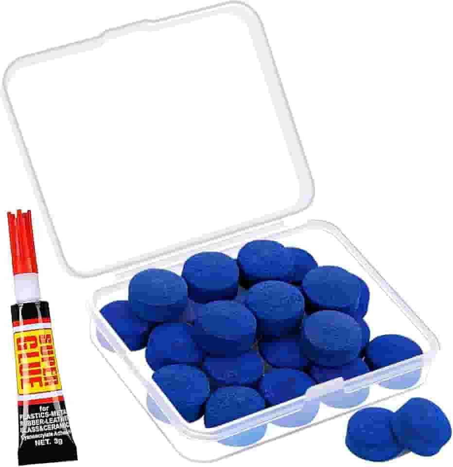 Pacote com 30 [11 mm/12 mm/13 mm de diâmetro, azul] Pontas para taco de bilhar – Kit de reparo de substituição com caixa de armazenamento e cola para tacos de mesa de sinuca e bastão de sinuca –