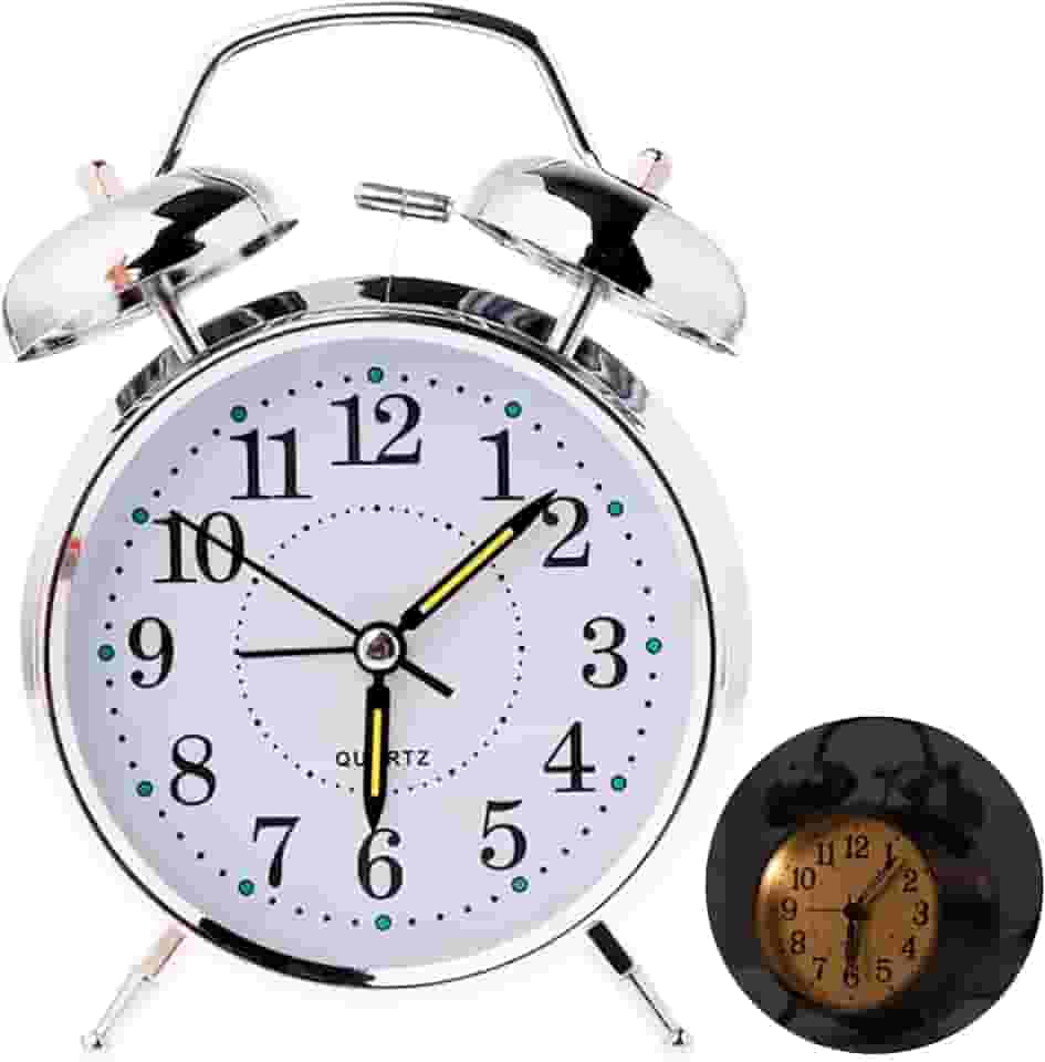 Relógio de Mesa Despertador Antigo Vintage Clássico Com Luz Led Noturna Em Metal Analógico