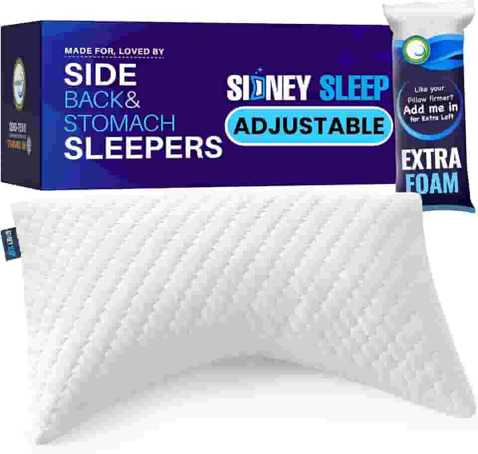 Travesseiro para dormir de lado e de barriga para cima Sidney Sleep, conforto para pescoço e ombro, enchimento de contorno ajustável, enchimento extra incluído, tamanho Queen, branco