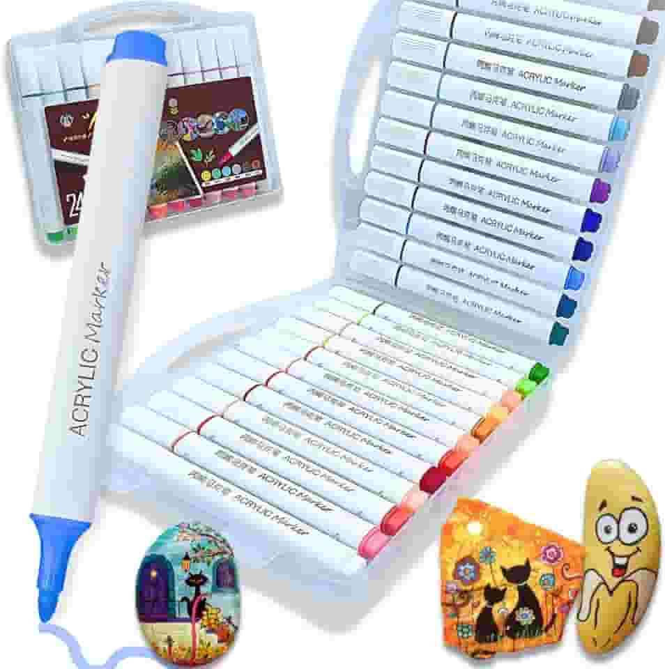 Conjunto de Marcadores de Tinta Acrílica Tringular, Ponta Macia, Canetinhas Acrílica para Artesanato, Pintura em Pedras, Madeira, Tela, Vidro e Cerâmica Para Crianças e Adultos (24 cores, Padrão)