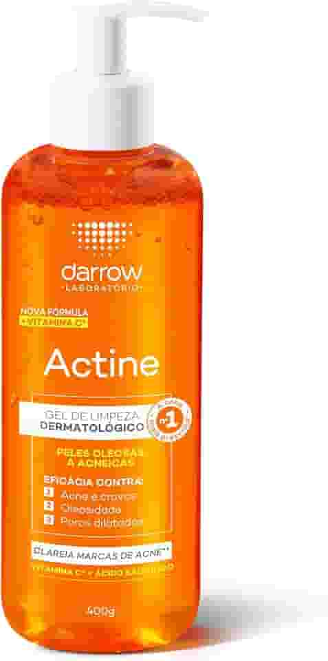 Darrow Actine Gel de Limpeza Dermatológico Facial com Ácido Salicílico, Vitamina C e Lactato de Mentila, Redução de 86% da Acne e -90% Oleosidade Imediatamente, 400g