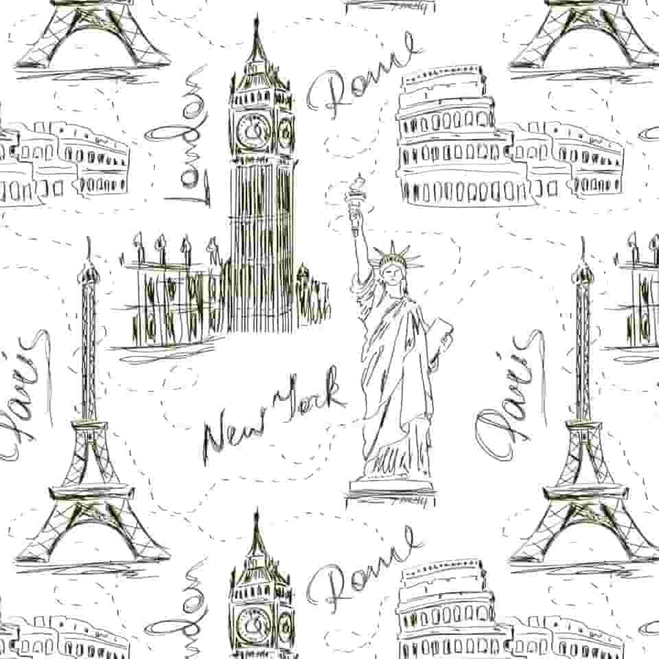 Papel De Parede Adesivo Volta Ao Mundo New York London Paris