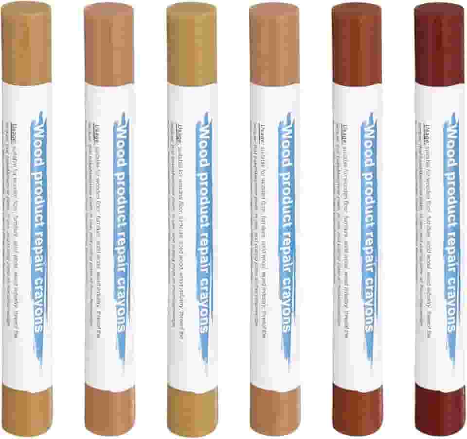 Generic Bastões de enchimento de madeira, 6 cores, cera de madeira, retoque de móveis, giz de cera para reparo de móveis para cinza-acinzentado claro, marrom médio, dourado escuro, amarelo ferro