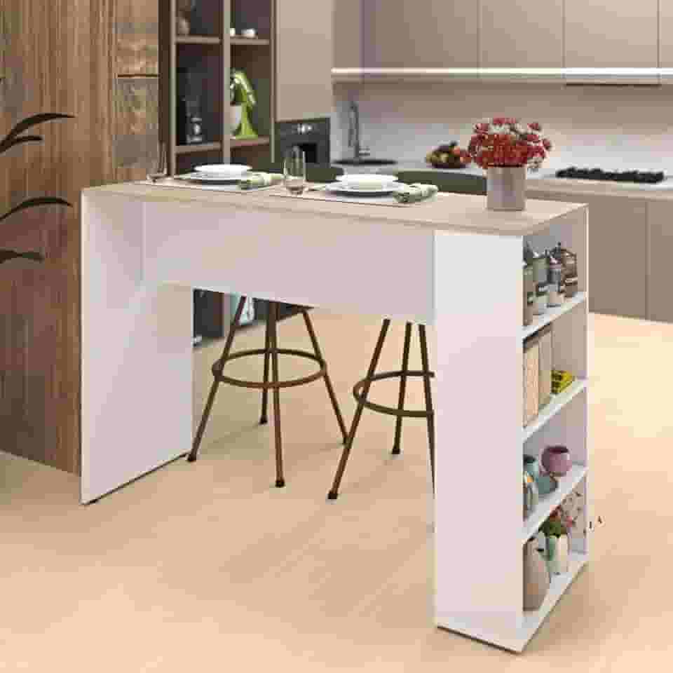 Bancada Cozinha Americana Gourmet com Prateleiras Carvalho