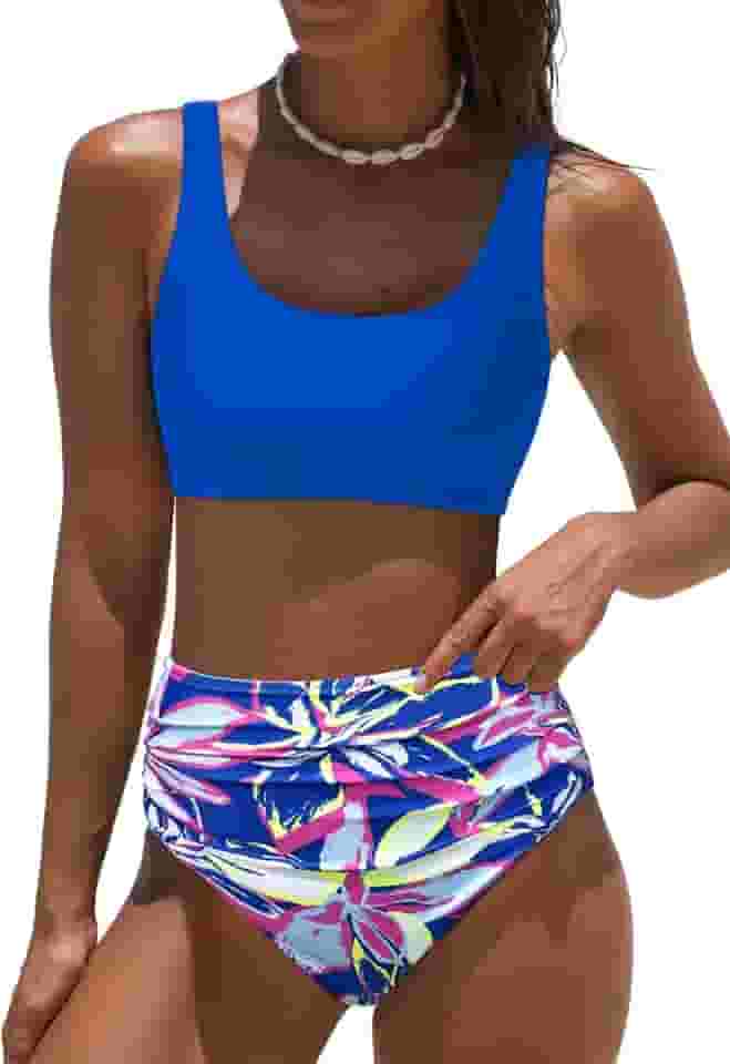 Conjuntos de biquíni de cintura alta: maiô de duas peças com controle de barriga para mulheres com estampa floral modesta 2025