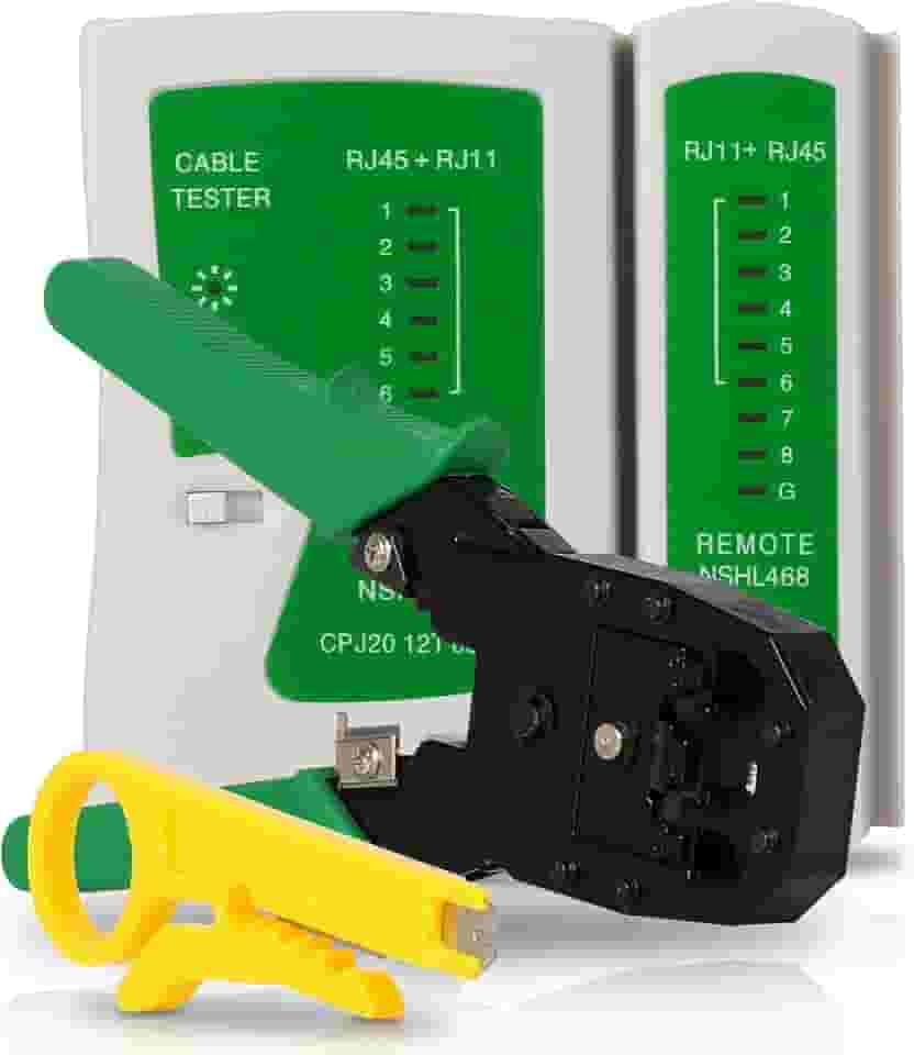 Kit Alicate Crimpar com Descascador Lâmina de Corte e Desencapador Cabo de Rede Internet Lan e Testador Cabo De Rede Rj14 Rj11 Teste Profissional Ethernet Lan Fio