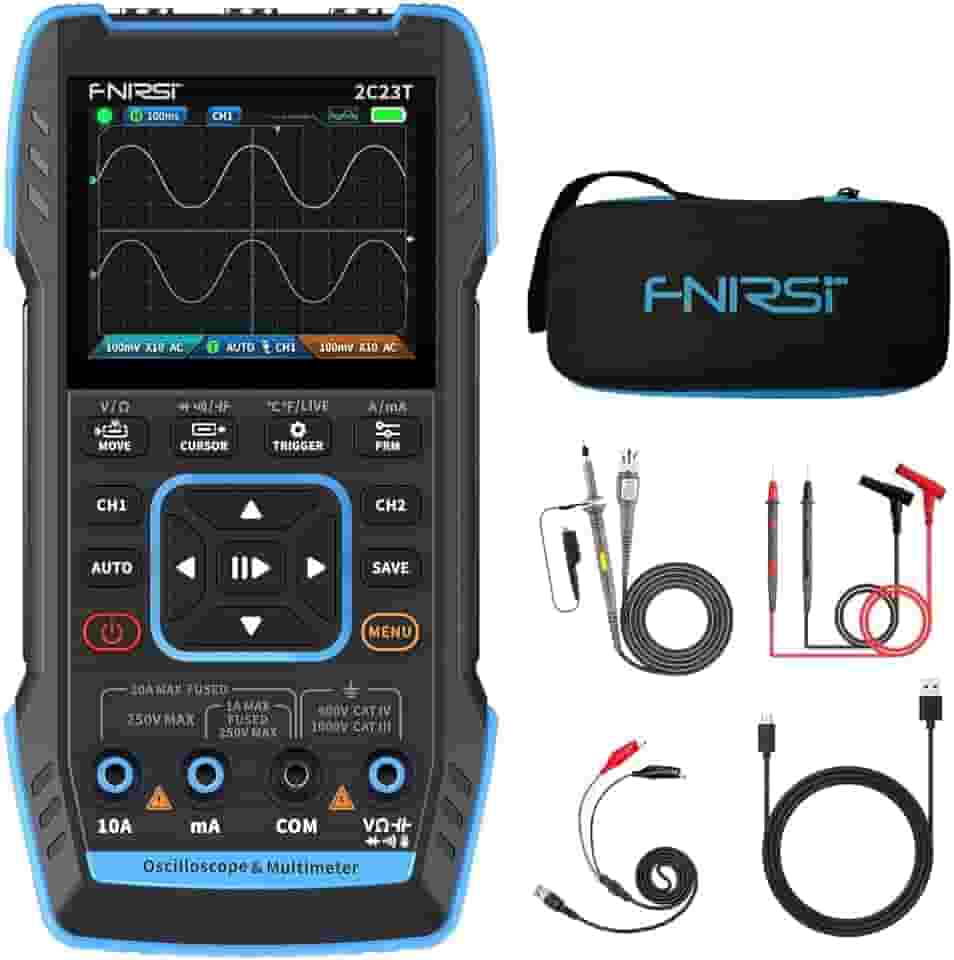 【2c23t atualizado com estojo de transporte】 Osciloscópio/multímetro/gerador de sinal dds 3 em 1 com 2 canais, osciloscópio automotivo com largura de banda de 10 MHz, taxa de amo