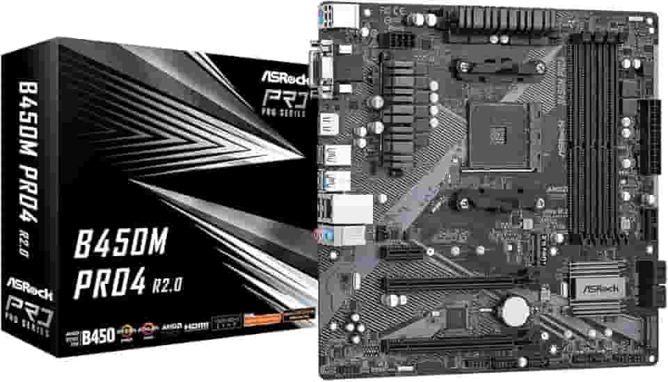 ASROCK Placa mãe B450M PRO4 R2.0 soquete AM4/AMD B450/DDR4/SATA3&USB3.2/M.2/Micro ATX