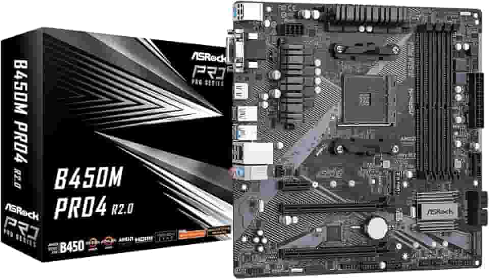ASROCK Placa mãe B450M PRO4 R2.0 soquete AM4/AMD B450/DDR4/SATA3&USB3.2/M.2/Micro ATX