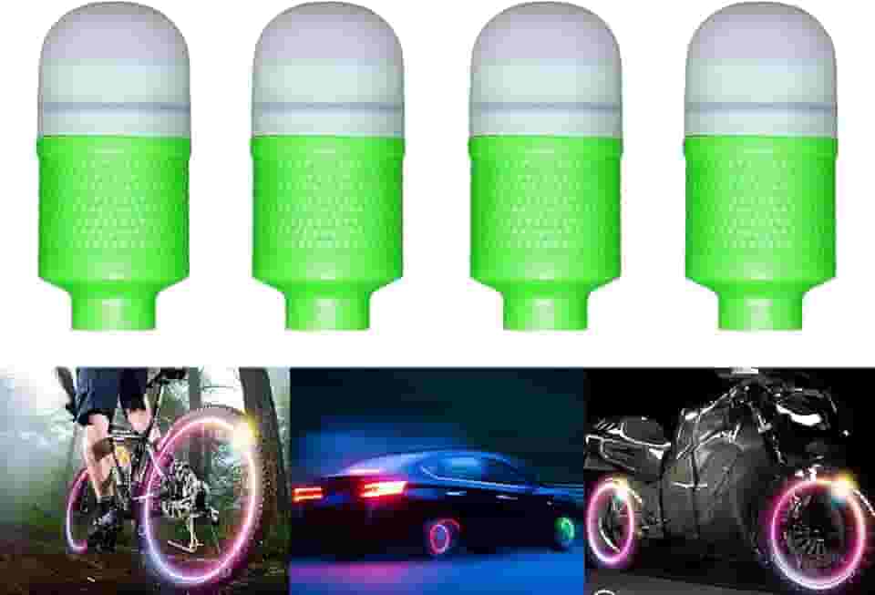 Pacote com 4 luzes LED para roda de bicicleta, tampas de haste de válvula de pneu de carro, bicicleta, motocicleta, à prova d'água, luzes de flash de raio de pneu, acessórios de refletor