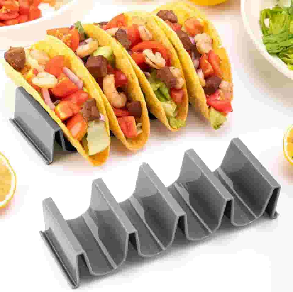 Suporte de taco cinza - pacote com 2, bandeja de taco em forma de onda para festa, comporta 4 tacos cada, pode ser lavada na lava-louças e empilhável
