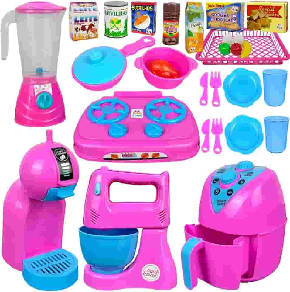 Kit Cozinha De Brinquedo 30 Pçs Infantil Completa Com Comidinhas Acessórios Eletrodomésticos