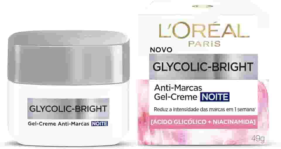 L'Oréal Paris Glycolic-Bright, Creme Anti-Marcas Noite com Ácido Glicólico e Vitamina E para Redução Visível de Marcas e Uniformização, Pele Radiante ao Acordar 49g