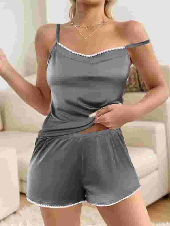 Conjunto de pijama feminino, 2 peças, lingerie, conjunto de shorts e pijama macio