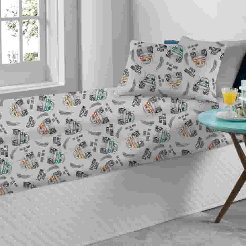 Jogo de Lençol Portallar Kids 70% Algodão Solteiro Truk Road Gray