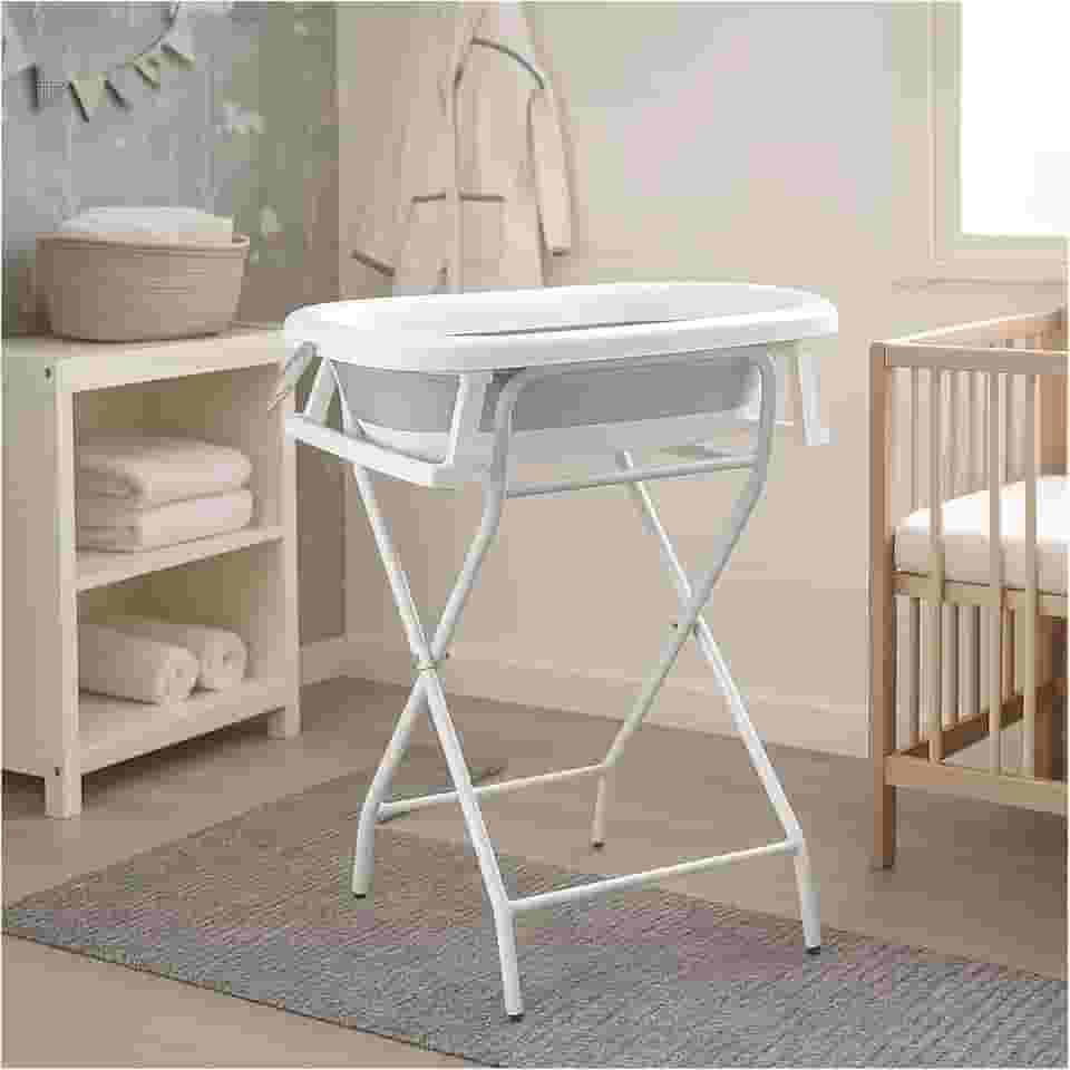 PIPDIP Kit Banheira Dobrável de Bebê, Infantil, Modelo 3 em 1, Com Encosto, Capacidade de até 44 Litros, Portátil, Suporte de Altura, Plástico e Borracha e Ferro, Branco e Cinza.