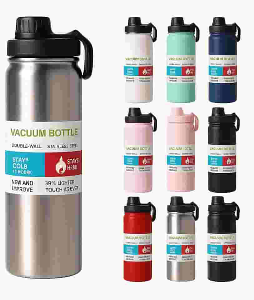 Garrafa Térmica Inox 800 ml Parede Dupla – Mantém Bebida Gelada 24h ou Quente 8h, Tampa Antivazamento, Squeeze para Academia, Trabalho e Viagem (Prata/Aço Inox)