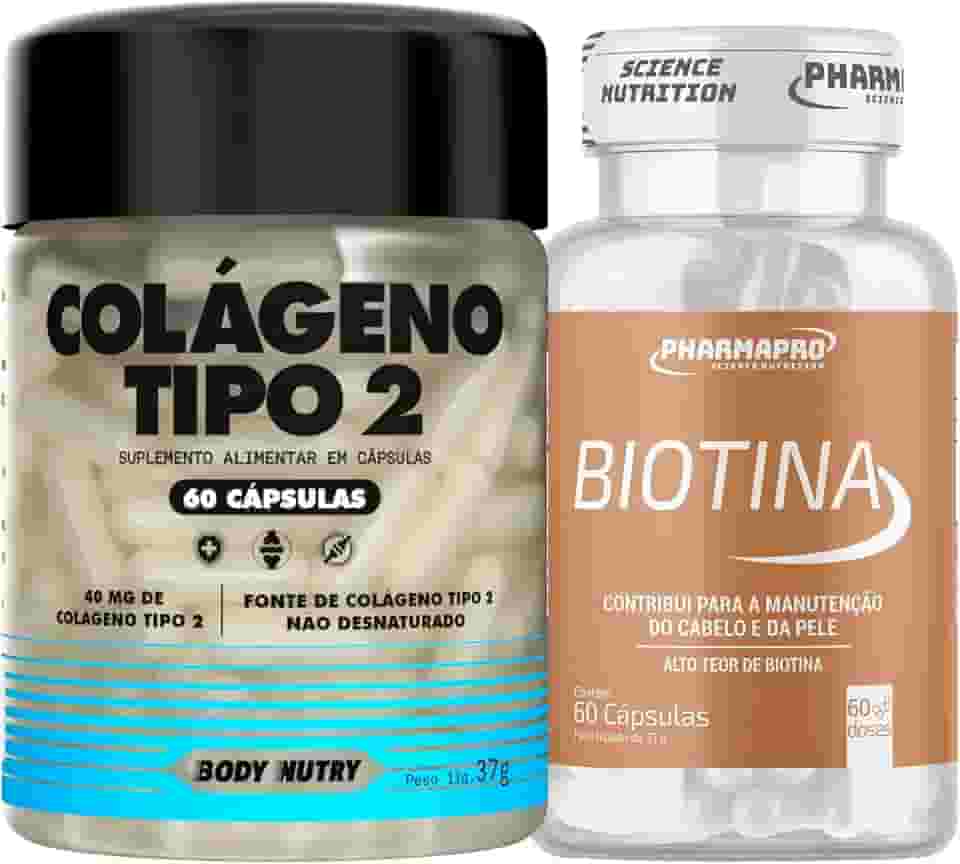 Kit Colageno Tipo 2 + Vitaminas Joelho E Articulação 60 Caps + Biotina Pura 100% Idr