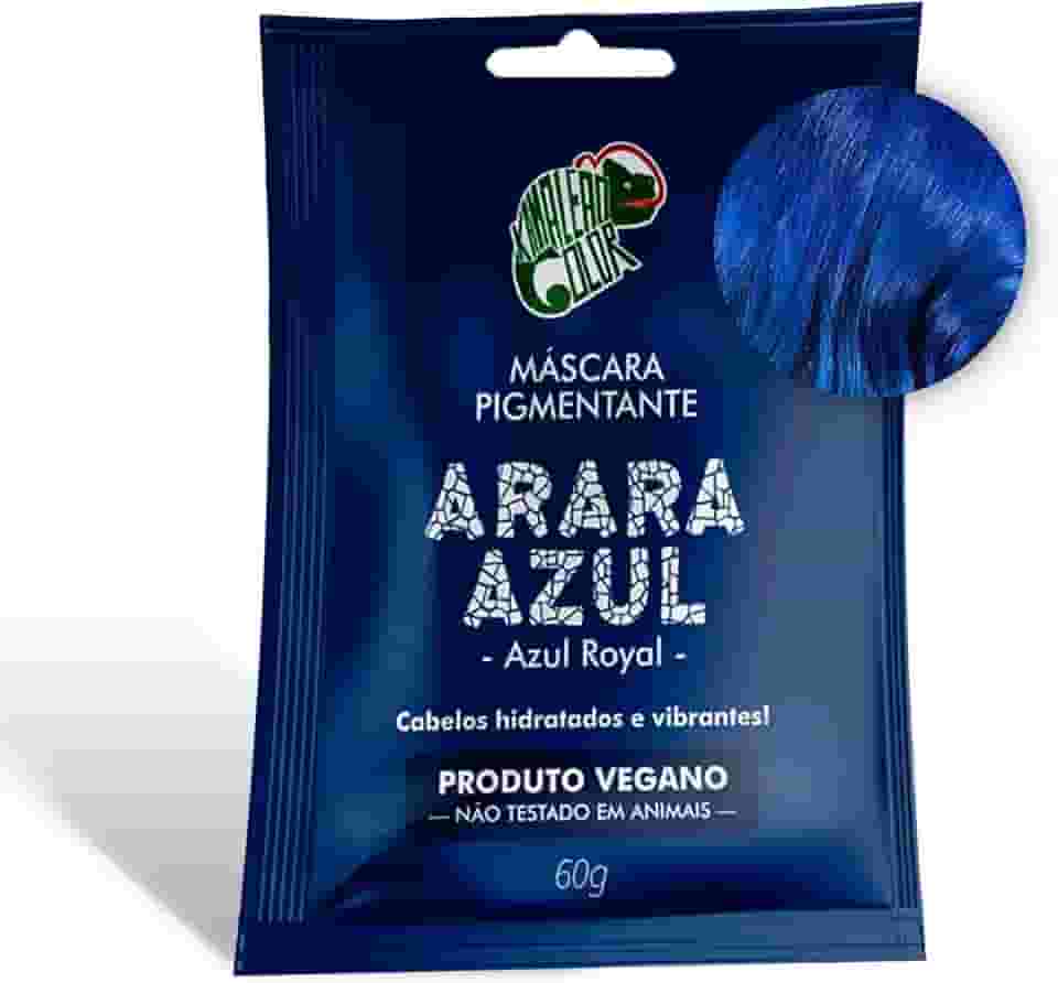 Kamaleão Color – Máscara Pigmentante Semi-Permanente - Cores Vibrantes e Hidratação Intensa – Low Poo, Vegano, Cruelty Free – Sachê 60g - Arara Azul